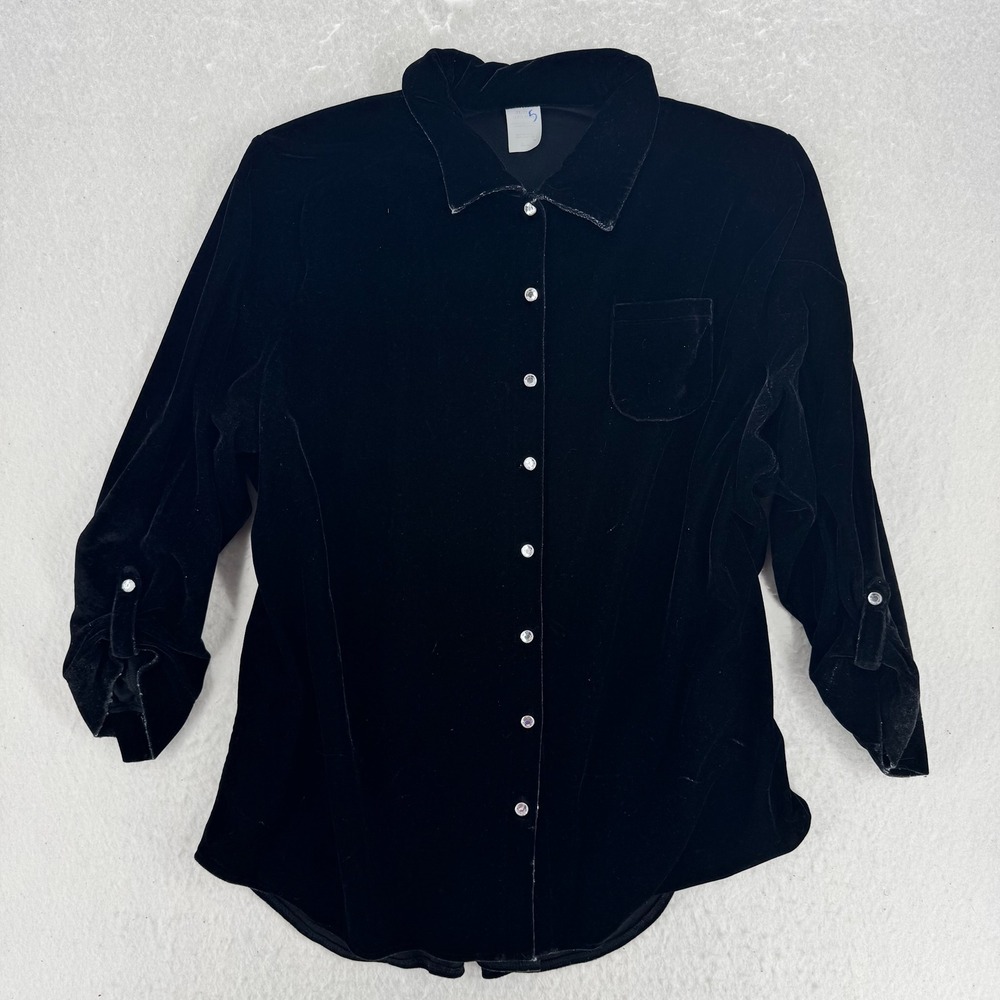 Unbranded - VTG Velvet Roll-Tab Button Down Shirt - Black - 2X - Womens